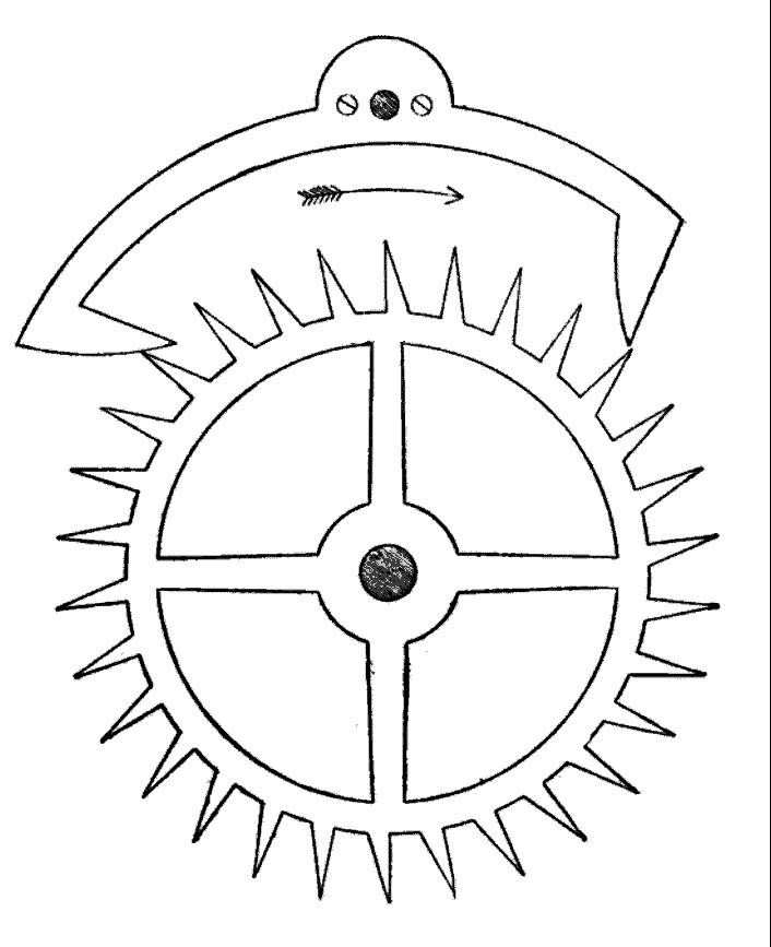 Anchor (recoil) escapement. The pallet faces lie on an arc centred on the pallet arbor, which is what produces the recoil.